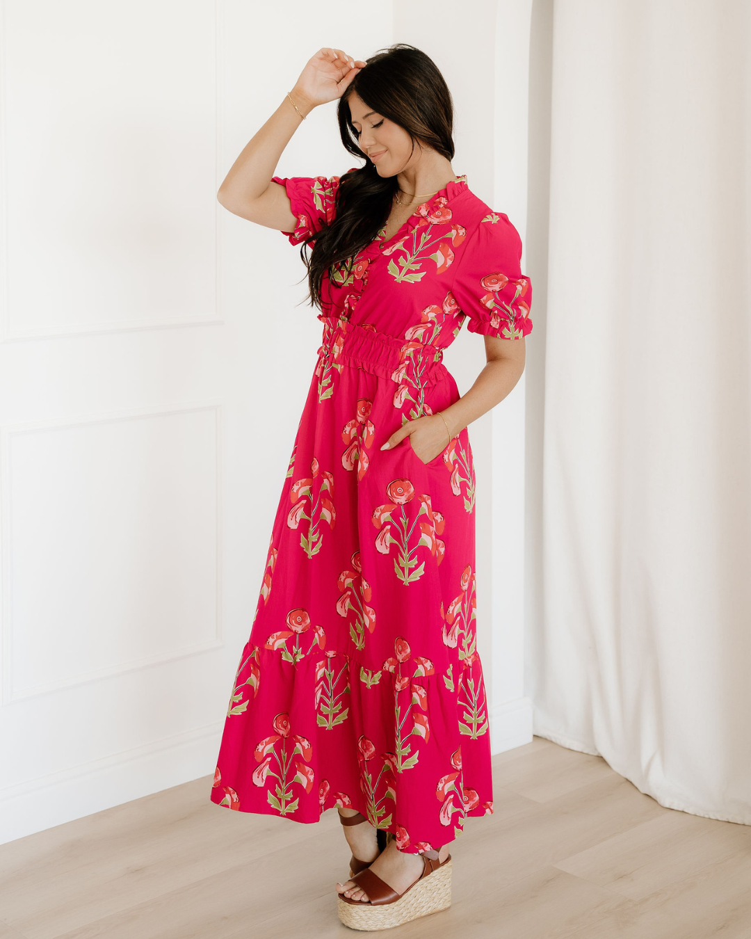 Neve Frilled V Neck Short Sleeve Ruffle Maxi Dress