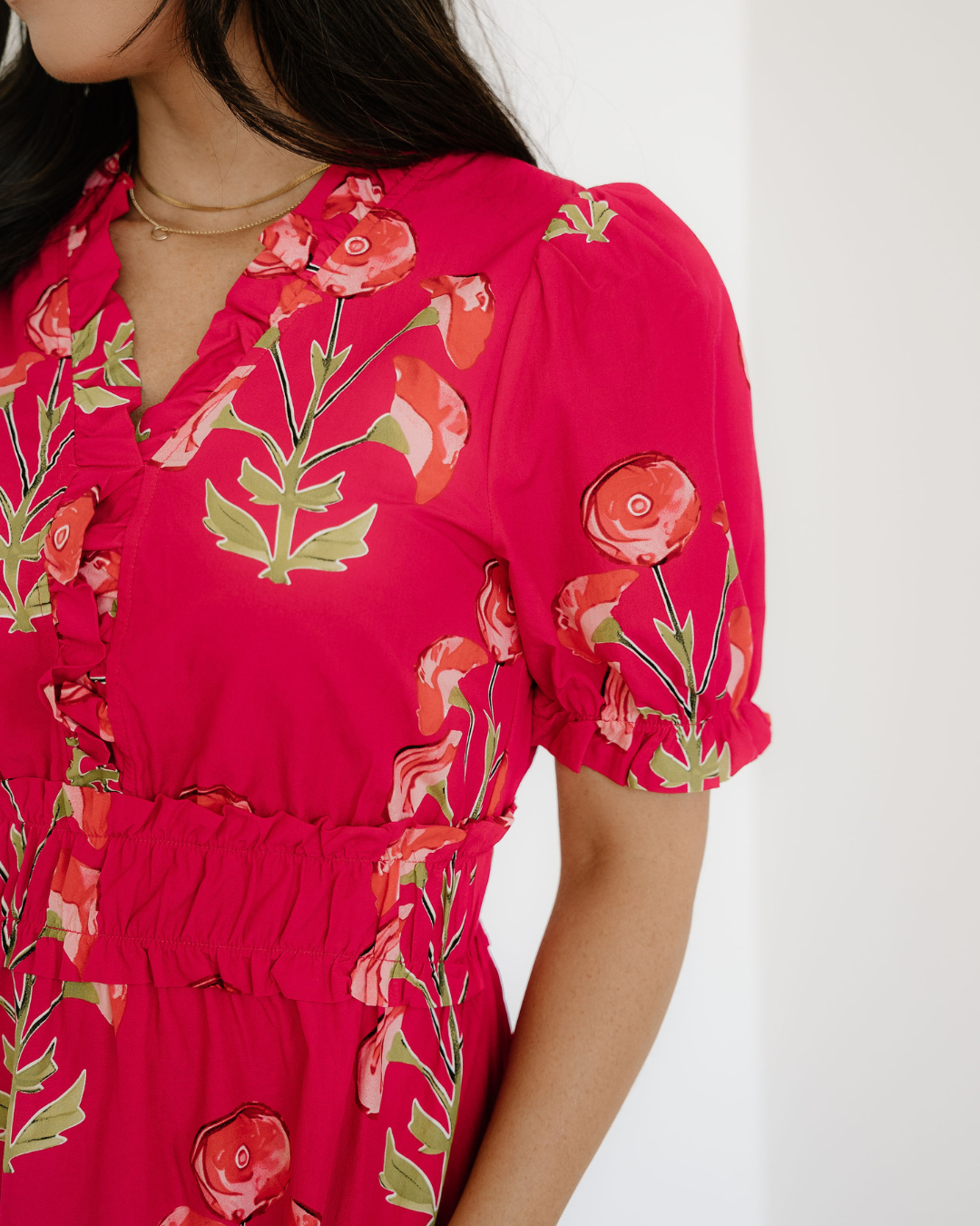 Neve Frilled V Neck Short Sleeve Ruffle Maxi Dress