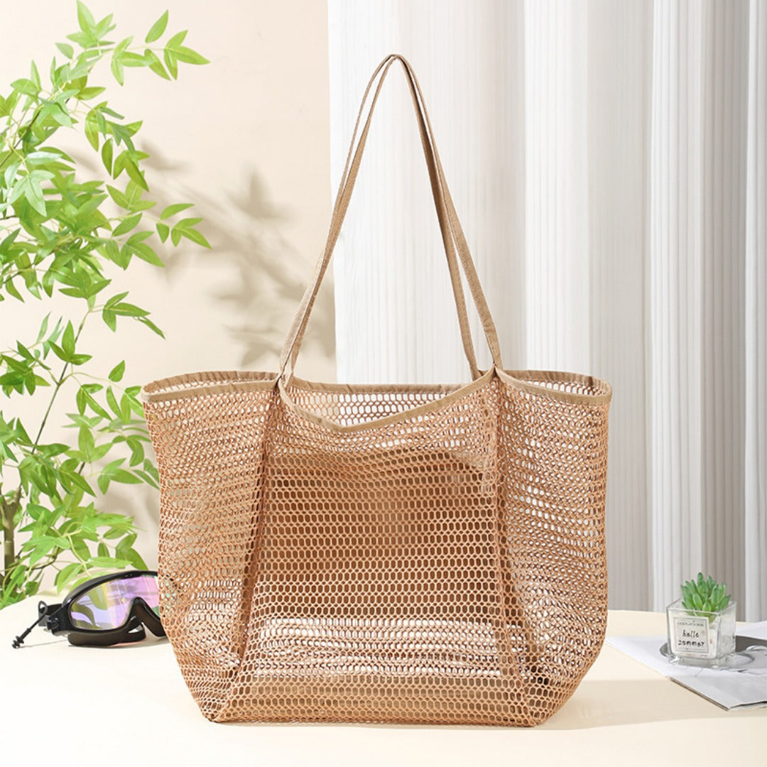 Mesh Shower Tote Bag, Portable Beach Bag, Summer Travel Large Capacity Portable Mesh Tote Bag, Foldable Wash and Makeup bag large