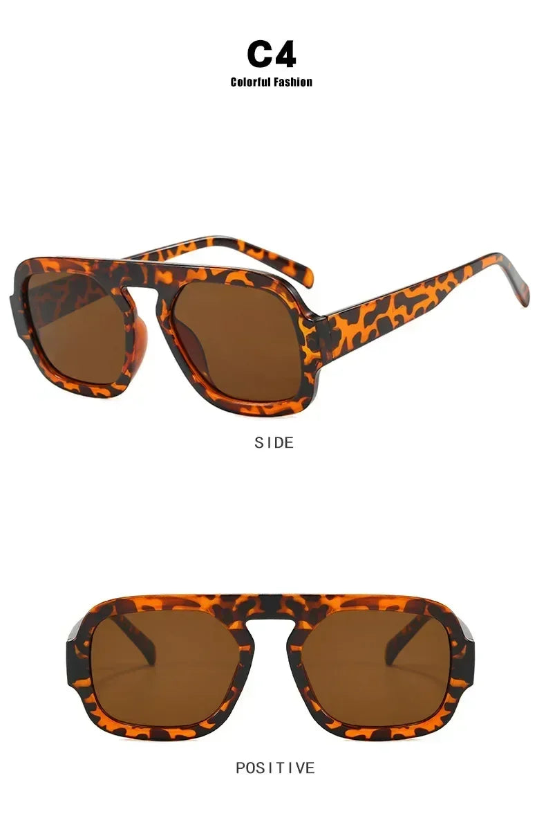 DOHOHDO 2025 Fashion Square Sunglasses Women New Retro Black Brown Thick Frame Pilot Sun Glasses Woman Chic Polygon Shades UV400