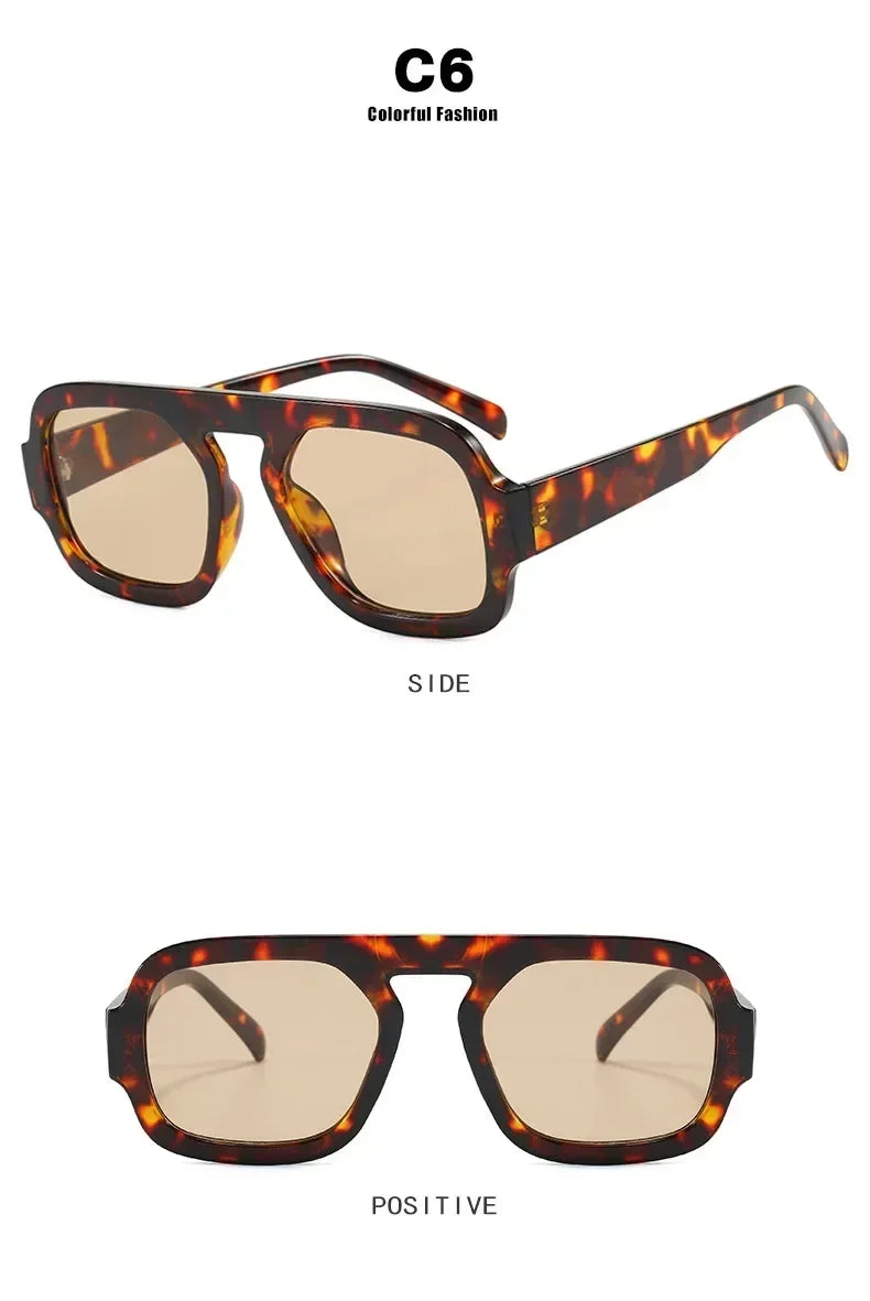 DOHOHDO 2025 Fashion Square Sunglasses Women New Retro Black Brown Thick Frame Pilot Sun Glasses Woman Chic Polygon Shades UV400