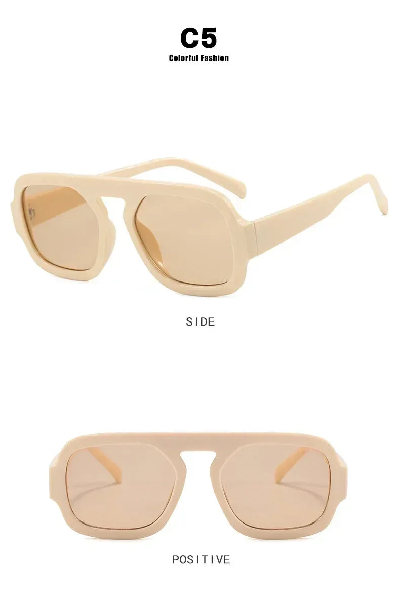 DOHOHDO 2025 Fashion Square Sunglasses Women New Retro Black Brown Thick Frame Pilot Sun Glasses Woman Chic Polygon Shades UV400