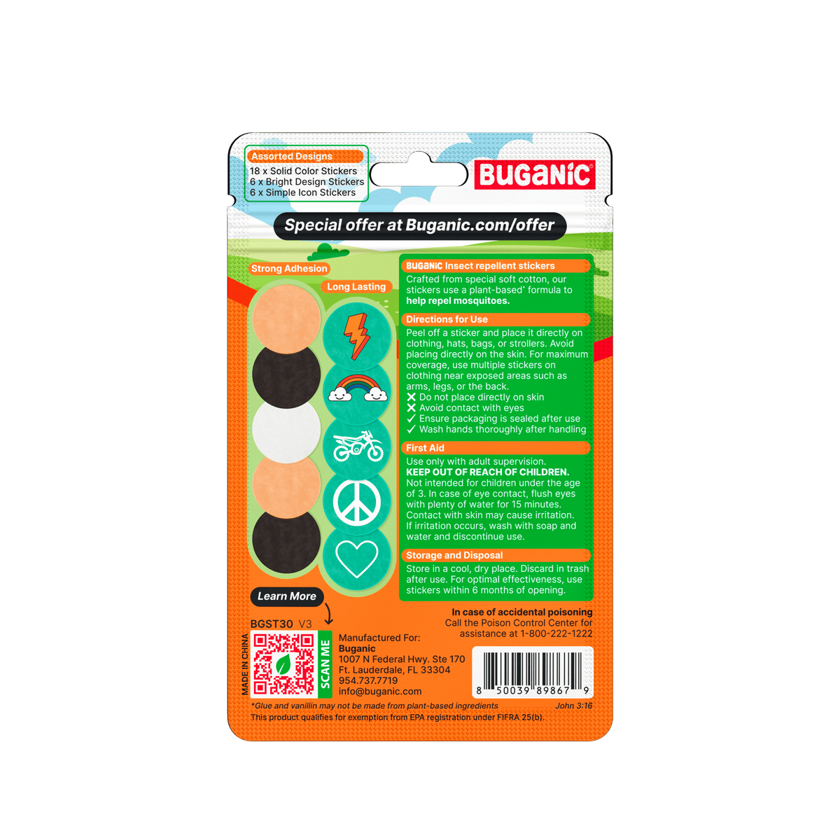 Buganic Mosquito Repellent Cotton Stickers