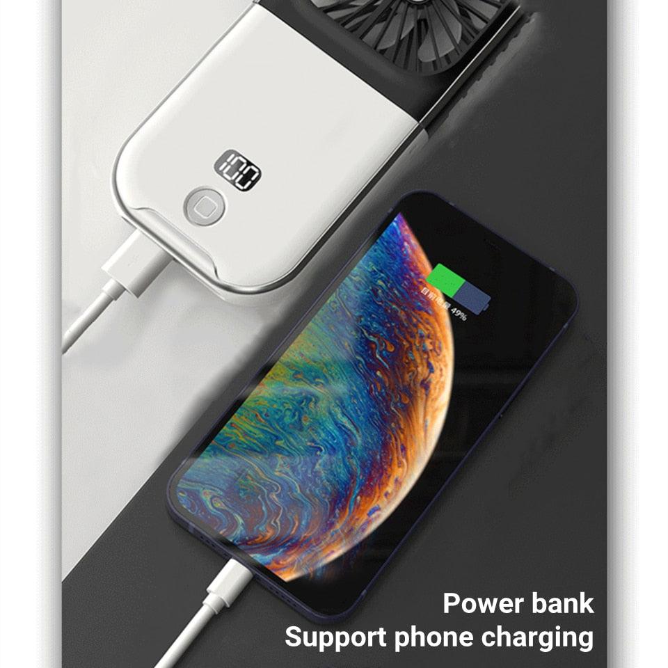 Mini Portable Outdoor Hand Fan Hanging Neck Fan USB Charging 3000mAh Battery Powered 180° Folding Wireless Table Air Cooling Fan 4 Adjustable Speed Portable Pocket Fan for Office Outdoor Travel