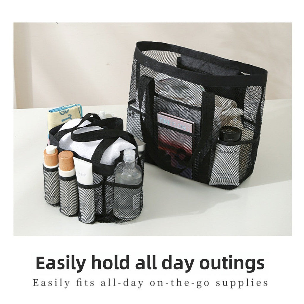 Mesh Shower Tote Bag, Portable Beach Bag, Summer Travel Large Capacity Portable Mesh Tote Bag, Foldable Wash and Makeup bag large