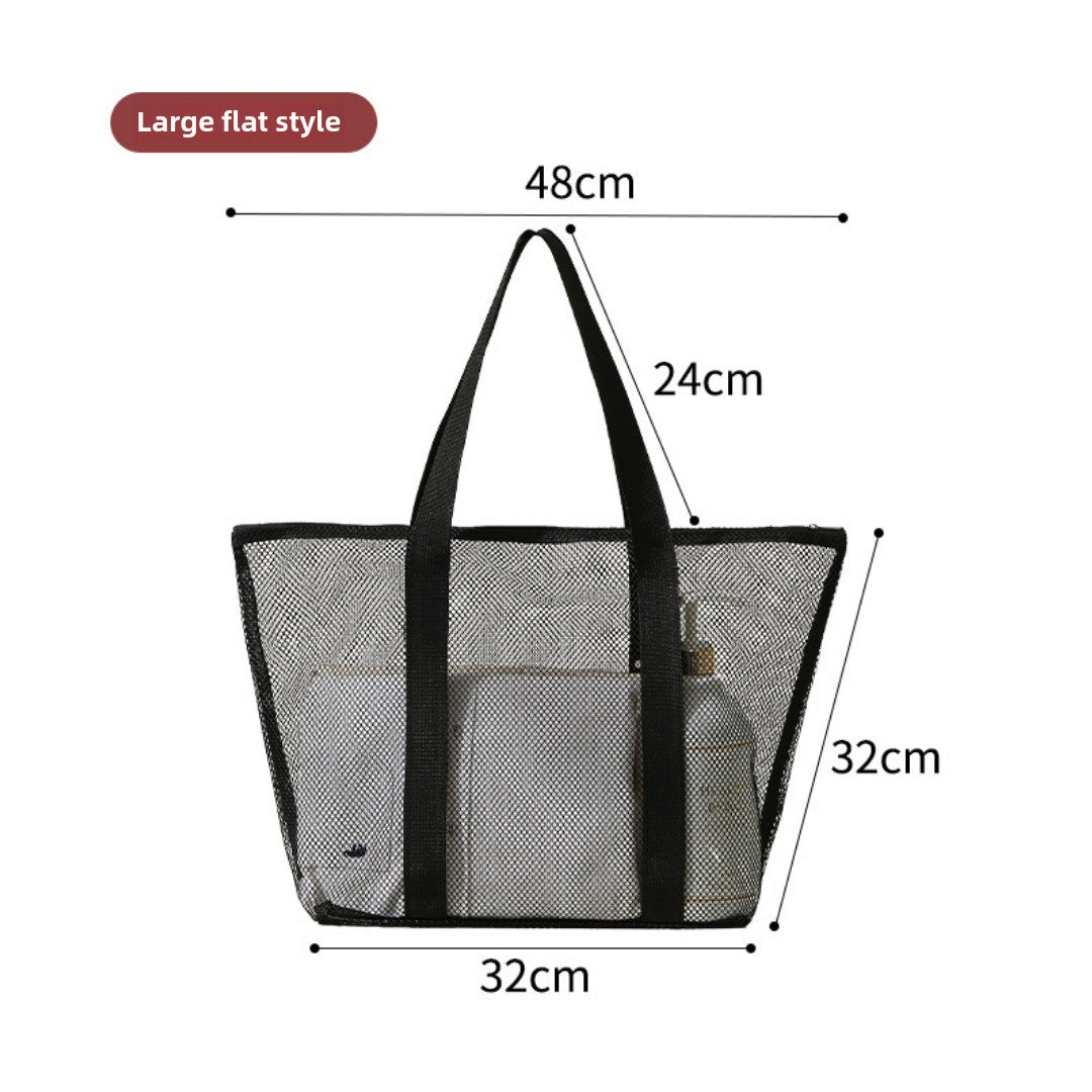 Mesh Shower Tote Bag, Portable Beach Bag, Summer Travel Large Capacity Portable Mesh Tote Bag, Foldable Wash and Makeup bag large